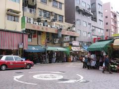 Stanley Market in Stanley, Hong Kong with street vendors and shoppers