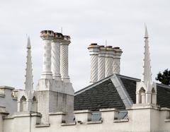 Strawberry Hill House chimneys against a blue sky