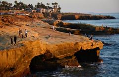 Sunset Cliffs during sunset in San Diego, CA