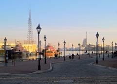 Fell's Point waterfront with docked boats and historic buildings