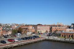 Scenic view of Fells Point waterfront in Baltimore with historical buildings