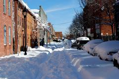 Lancaster Street covered in snow during the 2010 blizzard in Fells Point, Baltimore