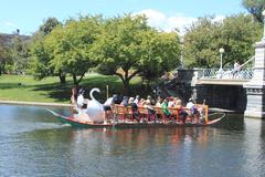 Boston Swan Boat approaching Lagoon Bridge