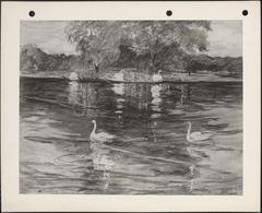 Swan boat scene in Public Garden, H.B. Newhall artwork