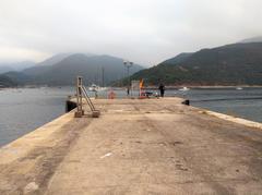 scenic view of Tai Tam Harbour with calm waters and green hills under a partially cloudy sky