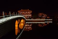 ancient city walls of Xian with modern buildings in the background