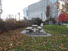 Picnic places with tables at Grasbrookpark in HafenCity Hamburg