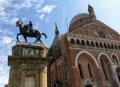 Front view of Basilica of Saint Anthony of Padua and Gattamelata statue