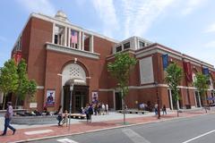 Museum of the American Revolution entrance with American flags and banners