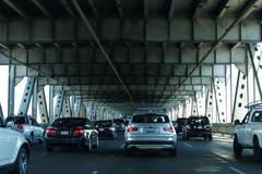 Cars crossing lower deck of San Francisco-Oakland Bay Bridge