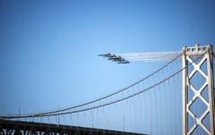 Blue Angels fly over the San Francisco Bay Bridge