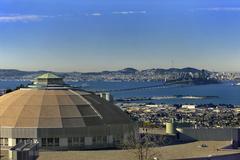 Panoramic view of the ALS Bay Bridge at sunset