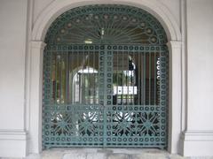 Central entrance of the Cabildo building with closed gates in New Orleans