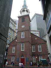 Old South Meeting House in Boston with surrounding buildings