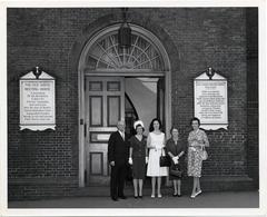 Mark Bortman, Mary Collins, and three unidentified women at the Old South Meeting House