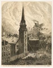 The Great Fire in Boston with firemen and citizens attempting to save the Old South Church