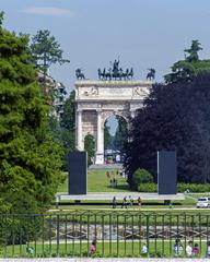 Arco della Pace seen from Piazza del Cannone through Parco Sempione, Milan