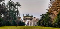 Arco della Pace monument viewed from the park in Italy