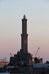 Genova la Lanterna lighthouse against a clear blue sky