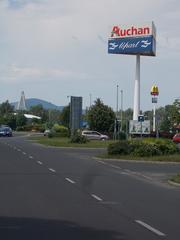 Auchan and Megyeri Bridge in Dunakeszi, Pest County, Hungary