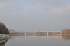 View from Pünkösfürdői Gát towards Megyeri Bridge over Szentendrei-Duna in Békásmegyer, Budapest