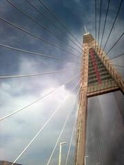 Megyeri Bridge viewed from a car window