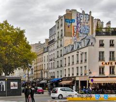 Paris Bastille at night with illuminated streets and buildings