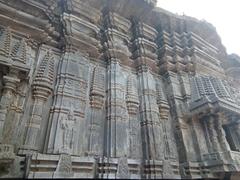 wall of the 1000 Pillar Temple with intricate stone carvings