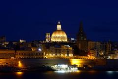 St. Paul's Pro-Cathedral seen from Sliema Tigné Point at night