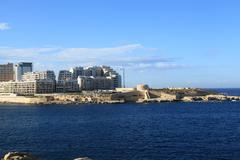 View from Triq San Bastjan in Valletta to Fort Tigné and Tigné Point in Sliema