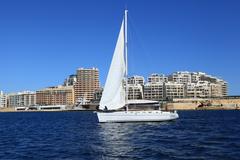 View of Tigné Point from a sightseeing boat in Sliema, Malta