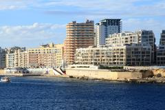 View from Triq San Bastjan in Valletta to the Tigné Point in Sliema