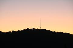 Sunset view from Uetliberg with the observation and TV towers