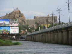 Kaveri River flowing beside Rock Fort Temple in Trichy, Tamil Nadu, India