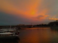 Panoramic view of the Danube River with Petőfi Bridge during sunset