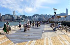 Avenue of Stars in Hong Kong with skyline