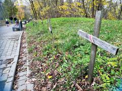 Stairs leading up to Kopiec Powstania Warszawskiego with insurgent crosses