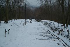 snow-covered stairs in early April