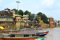 Panoramic view of Varanasi Ghats at sunrise