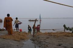 aerial view of Varanasi along the Ganges River