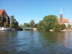 Most Tumski with love locks view from the Oder River