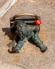 Wroclaw dwarf statue on cobblestone sidewalk