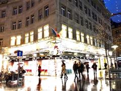 Bahnhofstrasse in Zurich with tram and classical European architecture