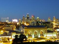 Looking north from the Liberty Memorial towards Union Station and Downtown Kansas City at twilight