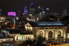 Downtown Kansas City and Union Station at night