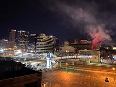 Fireworks at Union Station, Kansas City, celebrating Chiefs' Super Bowl LIV victory