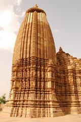 Intricate carvings on the facade of Kandariya Mahadeva Temple in Khajuraho, India