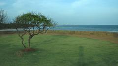 Sea view from Vattakottai Fort with clear blue sky and distant horizon