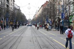 Boulevard Vitosha in Sofia, Bulgaria bustling with people and shops