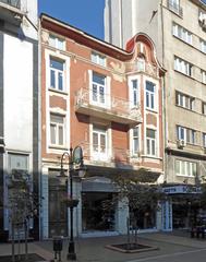 Boulevard Vitosha in Sofia, Bulgaria with people walking and shops on both sides